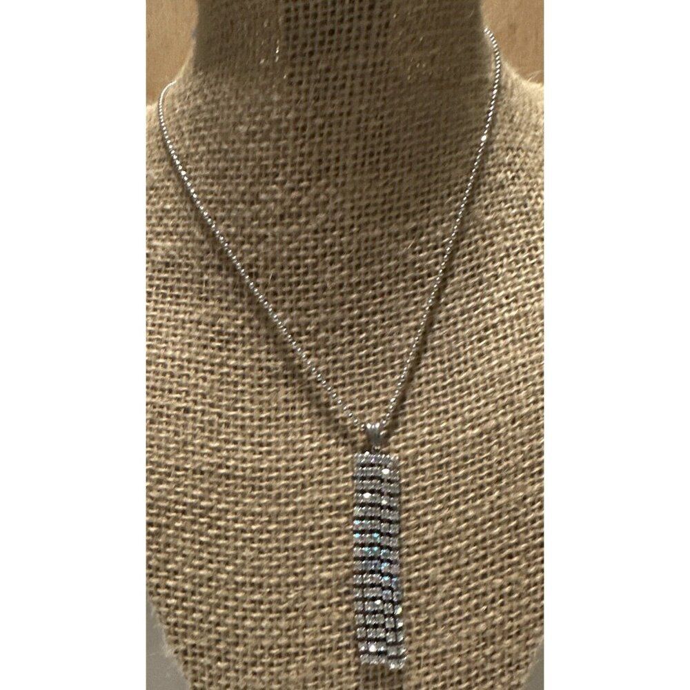 Silver Tone Dainty Ball Chain Rhinestone Tassle Necklace Sparkle Glam  15”